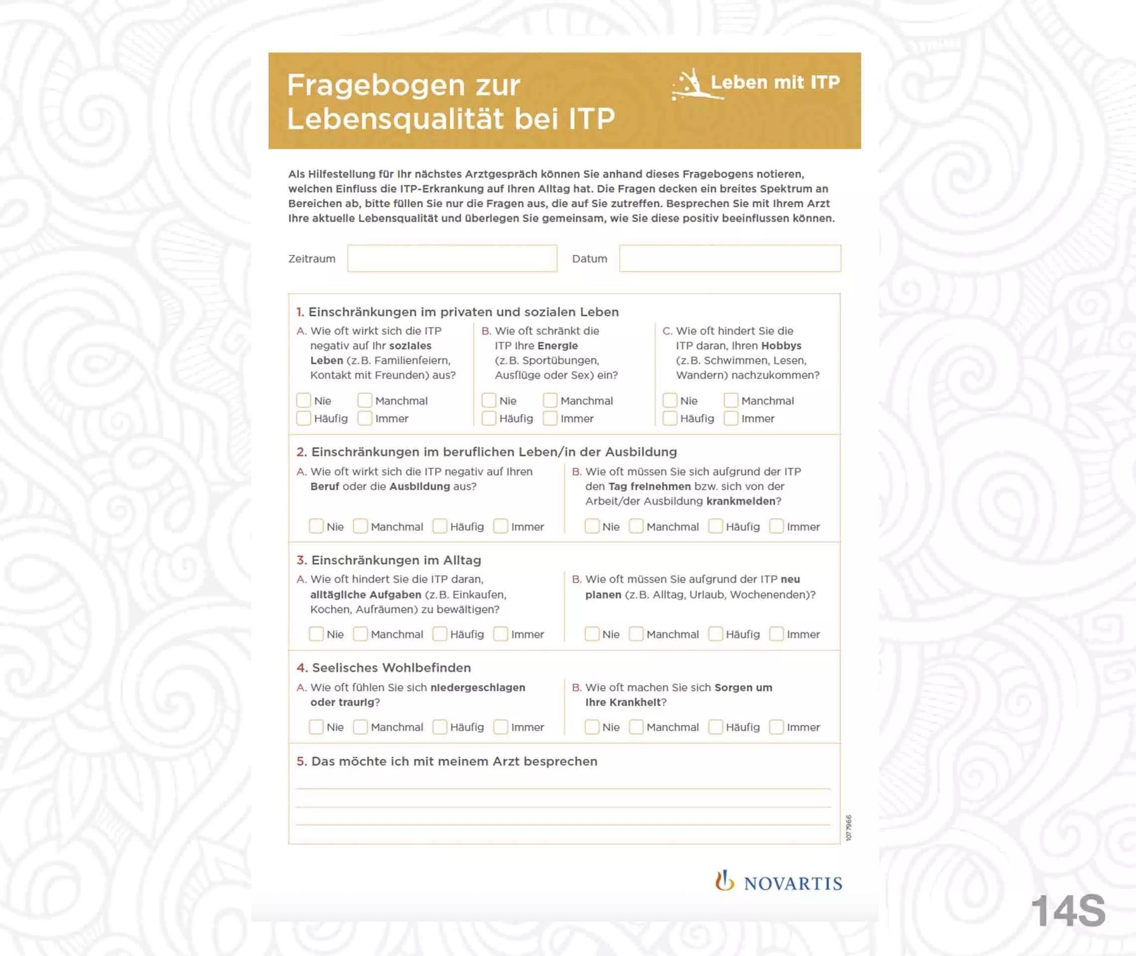Leben mit ITP: Teaserfoto für den Download des Fragebogens "Lebensqualität"